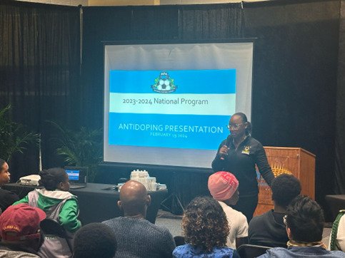 Ms. Petra Haven from the Bahamas Anti-Doping Commission leads an illuminating session on clean sport, enlightening the future stars of Bahamian football on the critical aspects of antidoping.